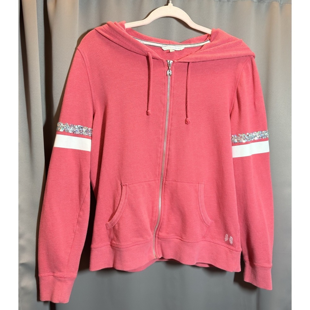 Victoria's Secret Red Full Zip Hoodie Sequins Bling  Angel Wings Logo 🪽Size L